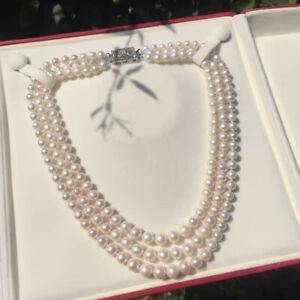 gorgeous  triple strands 9-10mm south sea  white pearl necklace 18"19"20"
