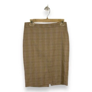 VINTAGE MEDIUM NECESSARY OBJECTS PLAID PENCIL SKIRT STRETCH ACADEMIA BEIGE - Picture 1 of 10