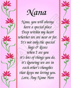 SPECIAL NANA PERSONALIZED PRINT POEM MEMORY BIRTHDAY MOTHER'S DAY GIFT - Picture 1 of 1
