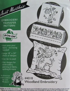 Aunt Martha's 4018 WOODLAND Jacobean Deer Floral Embroidery Transfer Pattern NEW - Picture 1 of 2