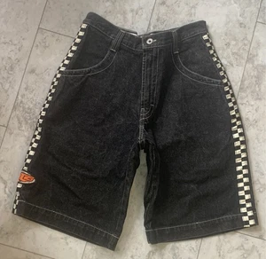 Vintage JNCO schwarze Herrenjeans Taxi Shorts Größe 32 Racing Streifen hergestellt in den USA - Bild 1 von 10