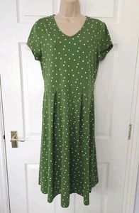 Seasalt Pier View Dress Size 12 Green Polka Dot Jersey Midi Tea Dress Classic - Picture 1 of 10