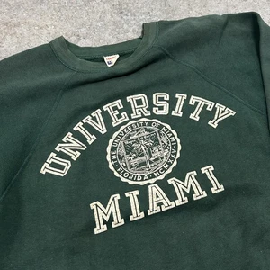 Vintage Champion Running Man Sweatshirt Large Green University of Miami 50s 60s - Picture 1 of 13