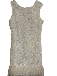 Vestido Donna Ricco New York Blanco Brillante Flecos Fiesta Boda Club Talla 12 - Imagen 1 de 18