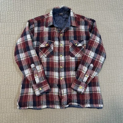 Vtg Arrow Shacket Men Large Red Blue Plaid Wool Flannel Lined Button Up Shirt - Image 1 of 4