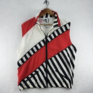 Vintage Active Image Vest Mens Large Red Black White Striped Windbreaker 80s 90s - Picture 1 of 8