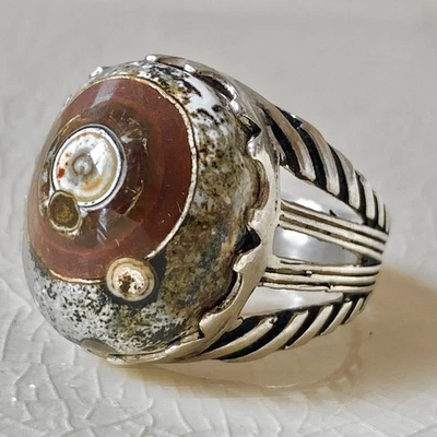 strong 925 sterling silver mens ring yemeni natural gobi agate aqeeq عقيق داوديM - Image 1 of 4