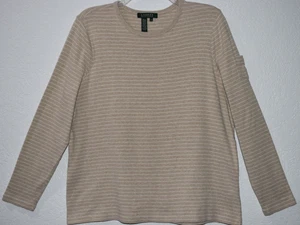 Ralph Lauren 1X Tan Striped Long Sleeve Pocket Top Tee Shirt 100% Cotton LRL 1X - Picture 1 of 21