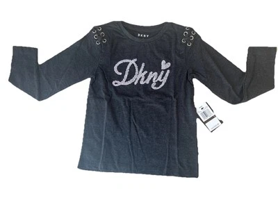 Girls' Long Sleeve T-Shirt DKNY Love Dark Charcoal Heather Size 5 - Image 1 of 4