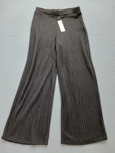 YOZY Women Wide Leg Lounge Pants Size XL Gray Ribbed Knit Stretch Pockets - Picture 1 of 11