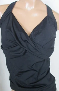 LANDS END Black V-Neck Wrap Tankini Swimsuit Top Womens 14 DD-cup NEW - Picture 1 of 6