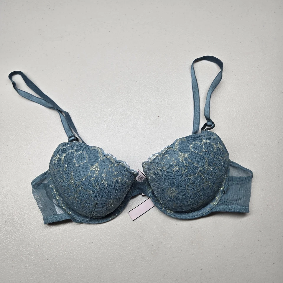 Victoria Secret Women Bra 34B Blue Floral Balconette Underwired Lace Lined Demi - Image 1 of 4