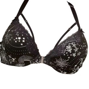 Reggiseno Cacique 38F Seriousy Sexy Boost Tuffo Foil Floreale Celeste Nero Nuovo - Foto 1 di 11