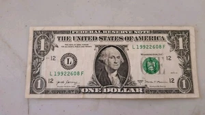 (1992 26, Aug) Birthday/Anniversary Note $1 One Dollar Bill Fancy Serial Number - Picture 1 of 2