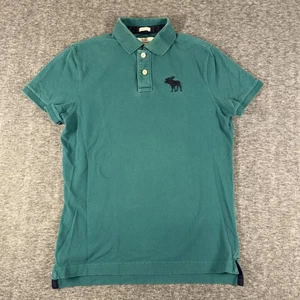 Vintage Abercrombie & Fitch Polo Shirt Mens Large Green Muscle Fit Moose Logo - Picture 1 of 10