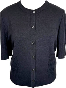 Unique St.John Sport knit black jacket short sleeves buttons NWot size XL 12 14 - Picture 1 of 4