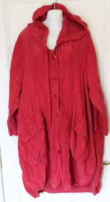 Raspberry Grizas crinkle hooded button front silk / linen jacket - medium - new - Image 1 of 4