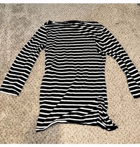 Michael Kors Women's Shirt Size 1x Striped Gray Zip Neck Long Sleeve Jersey - Picture 1 of 5