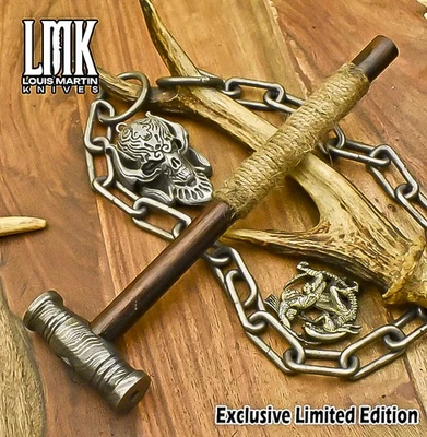 Cuchillo martillo forjado a mano LMK torcido madera de fresno de Damasco exterior regalo Foto 1 de 4