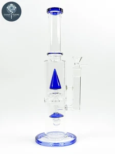 Bong Vetro Doppio Percolatore 14" - Gancio Tubo Acqua Spessore Blu con Ciotola 18mm - Foto 1 di 7