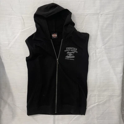 Chaleco con Capucha Harley Davidson Para Mujer Medio Negro Cremallera Completa Motociclista Motocicleta Y2K Foto 1 de 4