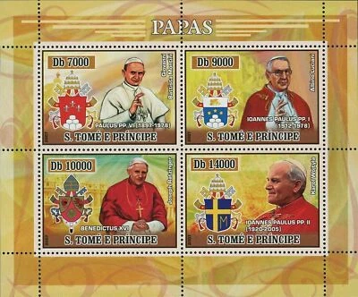 Sello de los Papas Juan Pablo II Benedicto XVI Pablo VI Juan Pablo I S/S MNH #2992-2995 Foto 1 de 4