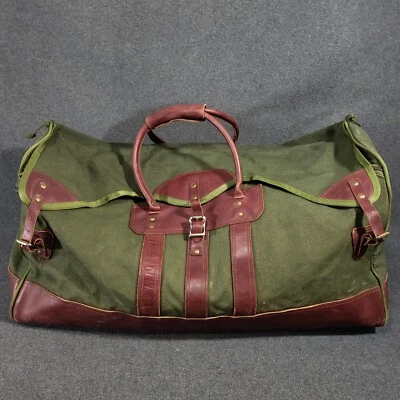 Timberdoodle Vintage Leather Canvas Duffle Bag Zipper and Buckle Duffel Luggage - Image 1 of 4