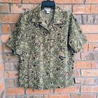 Devotion Women's Top Blouse Button Front Short Sleeves Olive Green Size L