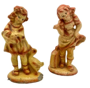 2 Vintage Paper Mache Carnival Prize Girl with Ducks Figurine Made in Italy - Picture 1 of 11