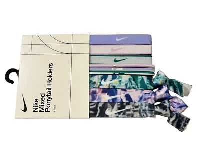 NWT NIKE 9 pc GIRL'S WOMEN'S PONYTAIL HAIR TIES PURPLE PINK GREEN SOLID TIE DYE Foto 1 de 2