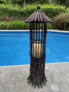 Bamboo Tiki Hut Lantern For Candle Rattan Indoor Con Covered Outdoor Home Decor - Picture 1 of 11