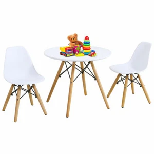 Kids Modern Dining Table Set Round Table with 2 Armless Chairs White - Picture 1 of 10