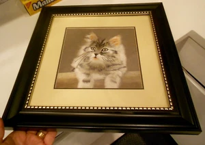 HANDBESTICKTE SUZHOU SEIDENKUNST GERAHMTE KATZE 14 1/2" X 14 1/2" - Bild 1 von 6