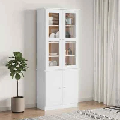 Glass Display Cabinet ALTA White 77x35x186.5 cm Solid Wood Pine vidaXL - Image 1 of 4