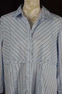 Essential DCC Woman 2X Blue Brown Striped Button Dress Shirt 3/4 Sleeve N-Neck - Picture 1 of 10