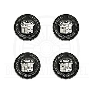 Cadillac Chrome & Black Metal Wire Wheel Chip Emblems, Size 2.25", Set or Single - Picture 1 of 21