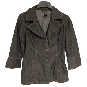 Bisou Bisou Jean Jacket Woman’s Size S Black Red - Picture 1 of 7