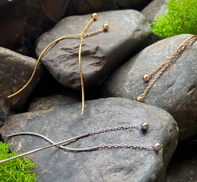 PAR de Pendientes Colgante Bola de Acero Quirúrgico y Barra Onda Cadena 20g Foto 1 de 4