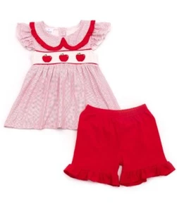 NEW Boutique School Apple Girls Smocked Tunic Shorts Back to School Outfit Set - Picture 1 of 6