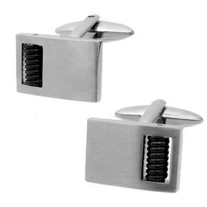 Cufflinks Stainless Steel Modern Still Matte With Portable Inlay New - Picture 1 of 3