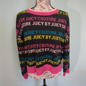 Juicy Couture rosa schwarz mehrfarbig Pullover Damen großes Logo Spruch - Bild 1 von 5