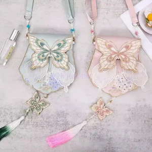 1PC Chinese Hanfu Butterfly Embroidery Bag Cross-body Tassel Handbag Ethnic Bag - Foto 1 di 10
