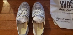Spenco Orthotic Blue Stripe Canvas Slip-On Sneaker Mules Santa Rosa New Size 6 - Picture 1 of 7