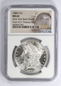 1880-S $1 Morgan Silver Dollar NY Bank Hoard U.S. Treasury Bag NGC MS64 - Picture 1 of 4