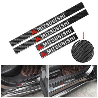 4pcs Black Carbon Fiber Car Door Sill Cover Panel Step Protector For MITSUBISHI - Image 1 of 4