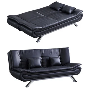 Folding Sofa Bed 2 3 Seater Convertible Faux Leather Sleeper Sofa Thick Padding - Picture 1 of 14