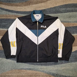 90's Vintage FILA Men's Windbreaker Jacket Blue/Black/White Zip Up Large - Picture 1 of 8