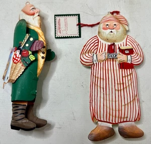 2 VTG Department 56 Santa Claus Metal Ornaments Nightgown/Presents - Picture 1 of 2