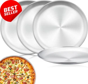4 Pcs 12" Stainless Steel Nonstick Pizza Baking Pans Trays Silver - Picture 1 of 12