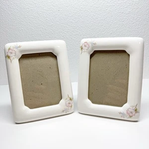 Juego de 2 marcos florales de cerámica vintage 5x3 Cottagecore Shabby Chic - Imagen 1 de 8